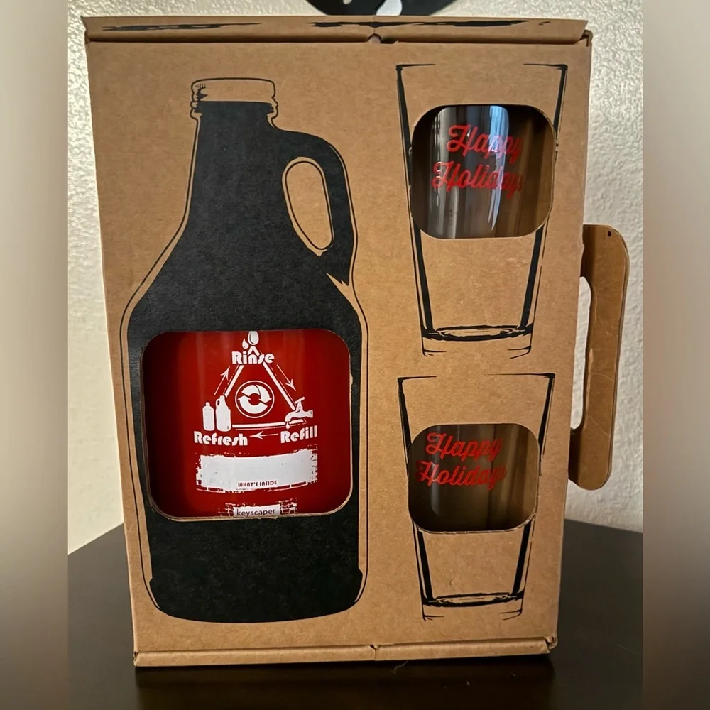 Keyscaper Beer Growler & Pint Glass Gift Set | Holiday Barware | New